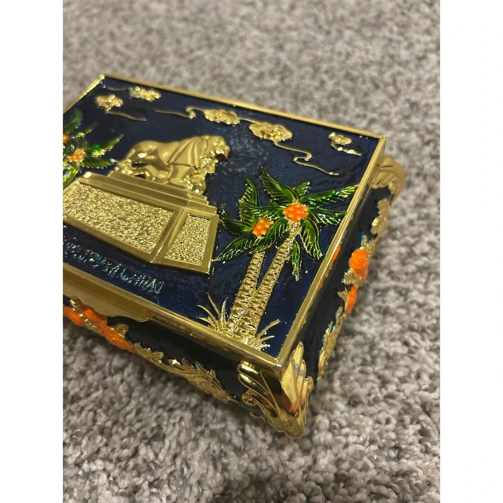 Lion of Babylon Iraq‎ Sphinx Ochre Jewelry Box Enameled Gold Plated Trinket Case